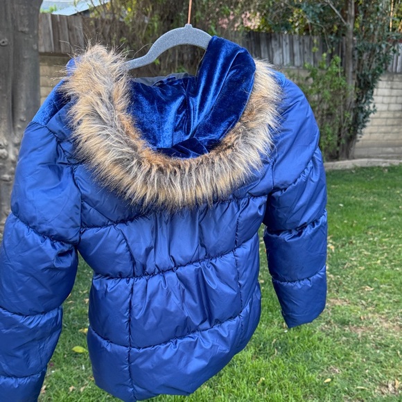 Limited Too Blue Quilted Velvet Yoke Puffer Coat with Hood - Picture 3 of 3